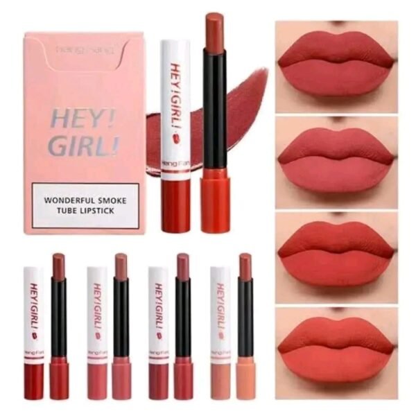 Hey Girl Smoke Tube Lipstick Set – Pack of 4 Velvet Matte, Long-Lasting Shades